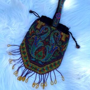 Antique / victorian renaissance microbeaded fringe purse